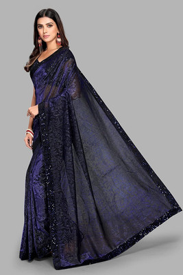 Amavii Embellished Bollywood Lycra Blend Saree(Dark Blue)