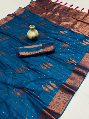 PHEASANT Woven Kanjivaram Jacquard, Art Silk Saree(Light Blue)