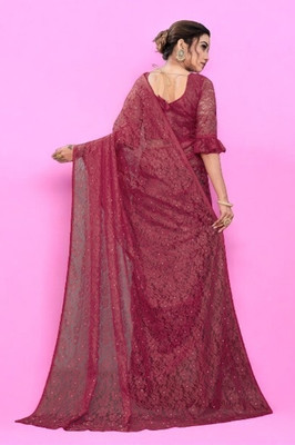 NEXA Self Design Bollywood Net Saree(Maroon)