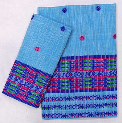 agarval silk mills Woven Mekhela Chador Cotton Blend Saree(Blue)