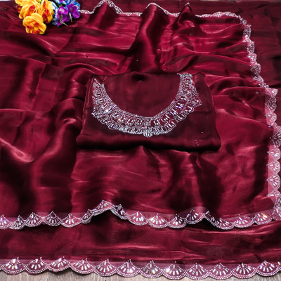 KRISHNA FASHION Embroidered Bollywood Jimmy choo Saree(Maroon)