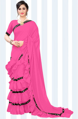 zoentik enterprise Solid/Plain Bollywood Lycra Blend Saree(Pink)