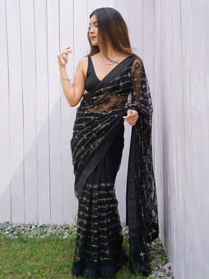 ANOUK Embellished Daily Wear Net Saree(Black)