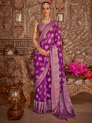 Tasrika Woven Banarasi Georgette Saree(Magenta)