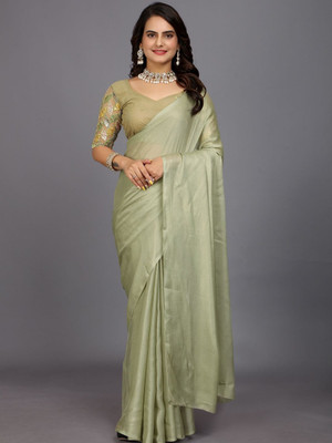 MB Shopee Solid/Plain Bollywood Georgette Saree(Green)