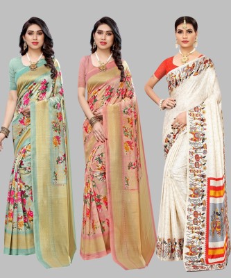 YASHIKA Printed Bollywood Art Silk Saree(Pack of 3, Light Green)