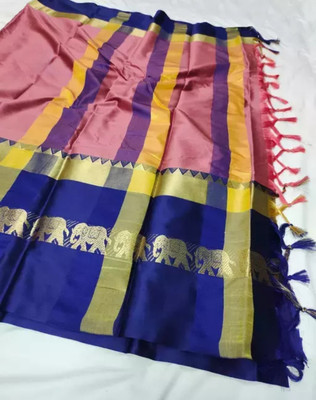 Mortal Textile Animal Print Chanderi Cotton Silk Saree(Blue)