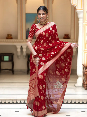 BALAR CREATION Embroidered Banarasi Pure Silk Saree(Red)