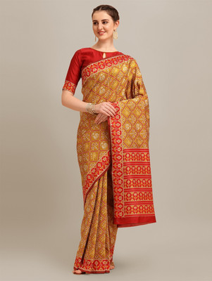 Divastri Printed Banarasi Art Silk Saree(Yellow, Red)