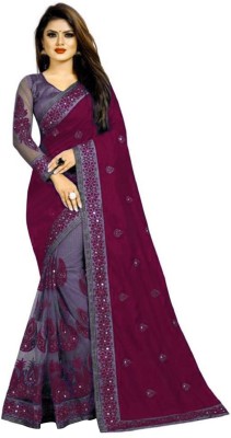 Apnisha Embroidered Bollywood Silk Blend Saree(Purple)
