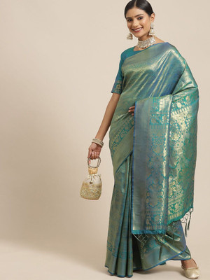ANOUK Self Design Kanjivaram Silk Blend Saree(Green)