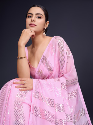 Bluebirdimpex Embellished Bollywood Georgette Saree(Pink)