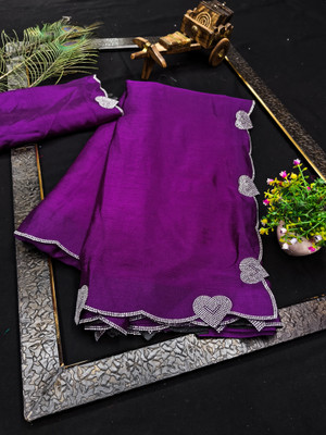 Rich Choice Embellished Bollywood Satin Saree(Purple)