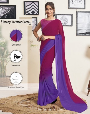 SIRIL Dyed, Solid/Plain Bollywood Georgette Saree(Pink, Purple)