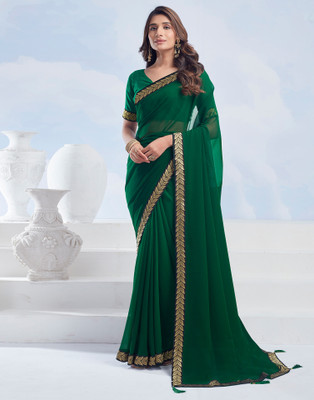 HouseOfCommon Printed Bollywood Georgette Saree(Dark Green)