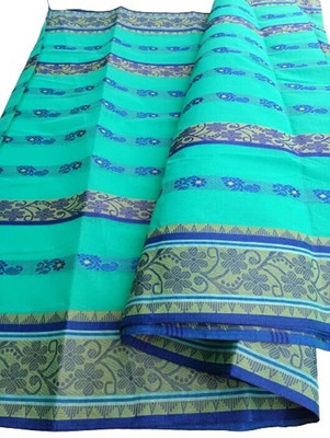 Dristikone Woven Tant Pure Cotton Saree(Light Blue)
