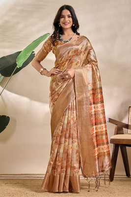 nenufashan Digital Print, Woven, Printed Bollywood Silk Blend Saree(Multicolor)