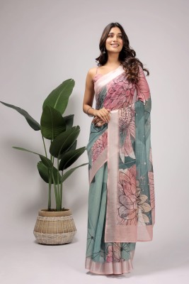 Rachna Printed Daily Wear Linen Saree(Multicolor)