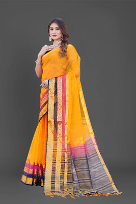 Aarunika SST Self Design Bollywood Organza Saree(Yellow)