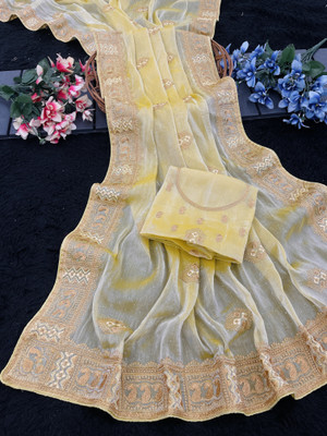 Radheradhey Embroidered Bollywood Jimmy choo Saree(Beige)
