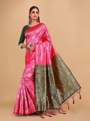 Tejal Creation Self Design Kanjivaram Pure Silk Saree(Pink)