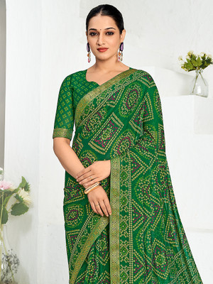 Anouk Rustic Printed Bandhani Chiffon Saree(Green)