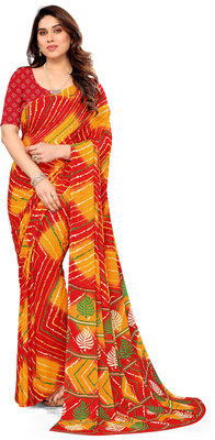 Kanooda Prints Printed Leheria Georgette Saree(Multicolor)