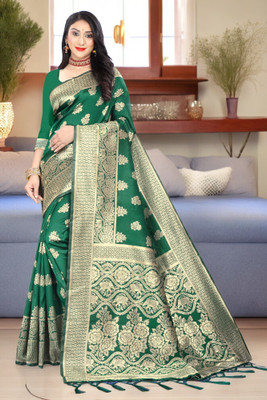 ALMEDA Woven Kanjivaram Silk Blend, Jacquard Saree(Multicolor)