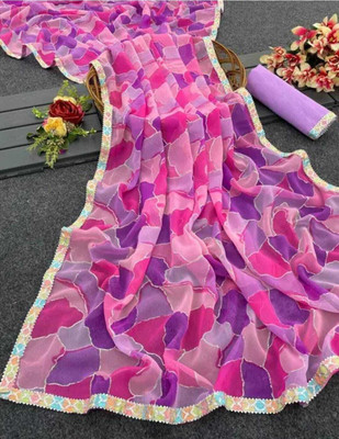 DURGACREATION Solid/Plain Bollywood Georgette Saree(Pink)