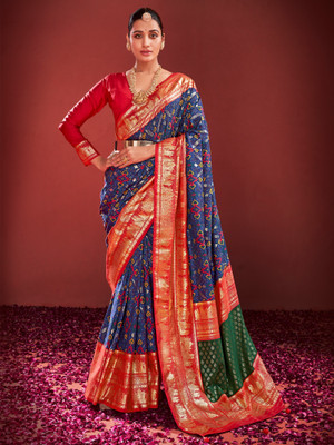 Divastri Printed Pochampally Tussar Silk Saree(Dark Blue)