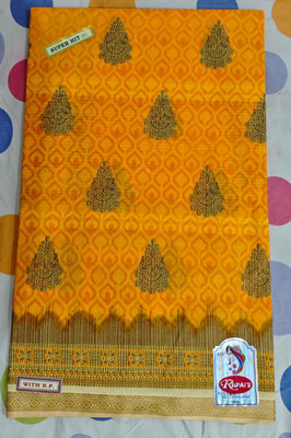 J Dham Digital Print Saree with Attached Blouse Cotton Jute Saree(Yellow)