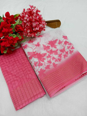 Gajal Woven Kanjivaram Chanderi, Pure Silk Saree(White, Pink)