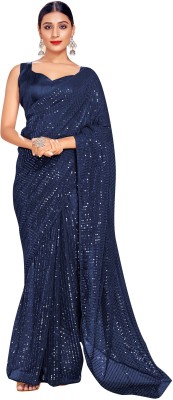 TIRA Embroidered Bollywood Georgette Saree(Dark Blue)