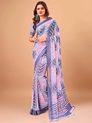 HIYAMI Embroidered, Applique Daily Wear Chiffon Saree(Purple)