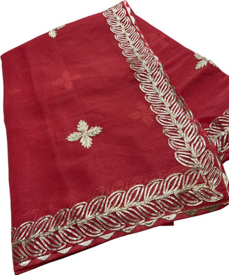 MSC TRENDLINE SAREES Embroidered Daily Wear Jimmy choo, Chiffon Saree(Red)