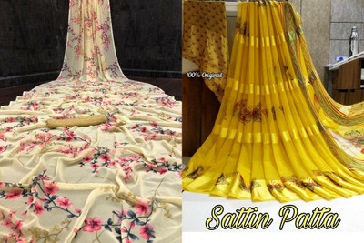 Sitanjali Floral Print Bollywood Georgette Saree(Pack of 2, Yellow)