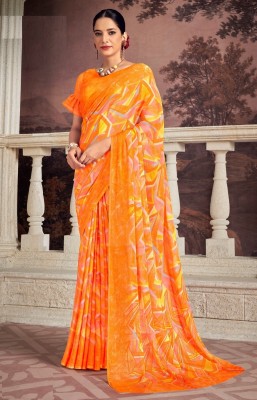 REBOOT FASHIONS Printed Bollywood Chiffon Saree(Orange)