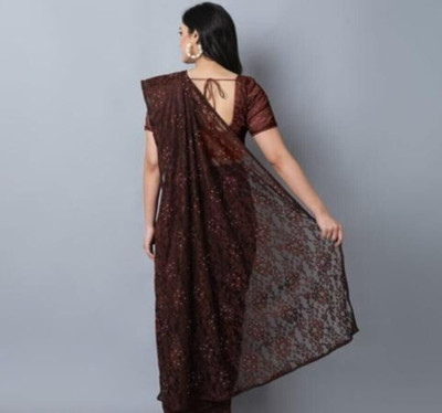 Paanthcreation Embroidered Bollywood Net Saree(Brown)