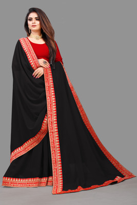 GUNHILD Self Design, Temple Border Banarasi Lycra Blend Saree(Black)