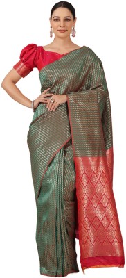 Divastri Paisley, Woven Banarasi Silk Blend, Jacquard Saree(Green)