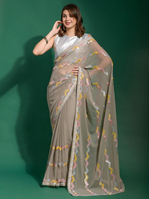 ANOUK Embellished Banarasi Georgette Saree(Grey)