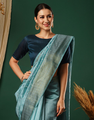 Samah Embellished, Self Design, Embroidered, Dyed Bollywood Silk Blend Saree(Light Blue)