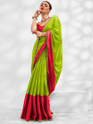 Panchvati NX Solid/Plain Bollywood Chiffon Saree(Light Green)