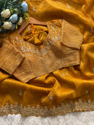 GOLDOLL FAB Self Design Bollywood Georgette Saree(Gold)