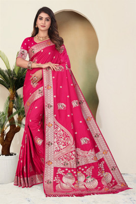 CKDESIGNER Printed, Woven Banarasi Nylon Saree(Pink)