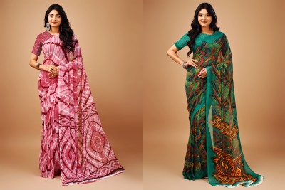 Leelavati Printed Daily Wear Chiffon Saree(Pack of 2, Pink, Light Green)