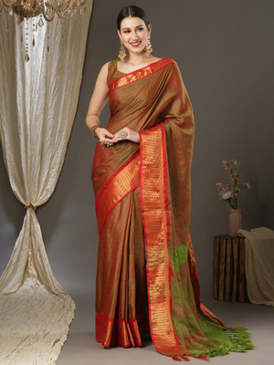 Sareemall Color Block Daily Wear Cotton Silk Saree(Orange)