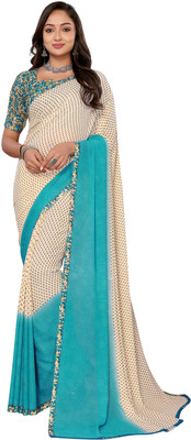 Moda Rapido Floral Print Daily Wear Georgette Saree(Blue, Cream)