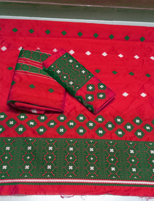 VM Selling Hub Self Design Mekhela Chador Silk Blend Saree(Red)