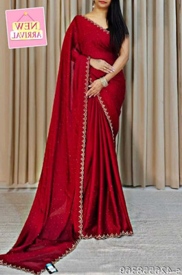 ADITYCREATION Solid/Plain Bollywood Satin Saree(Dark Green)